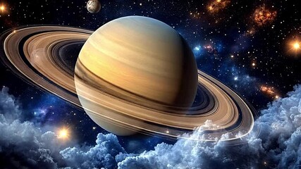 Wall Mural - Majestic Saturn Planet with Distinct Rings Surrounded by Stars and Cosmic Clouds in Space
