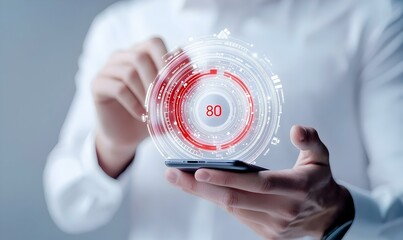 Poster - Close-up of a male hand interacting with a smartphone, showcasing the details of fingers and device interface, emphasizing technology in daily life.