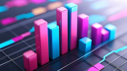Poster - Vibrant Financial Trends Visualization, a dynamic chart showcasing colorful data on a light backdrop, illustrating market fluctuations and insights.