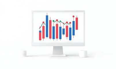 Poster - Red candlestick chart displayed on a computer monitor, illustrating stock market trends and investment analysis in a modern workspace.