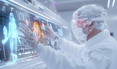 Poster - Virtual Healthcare Consultation, a doctor engages with a patient through a digital interface, showcasing modern telemedicine advancements.