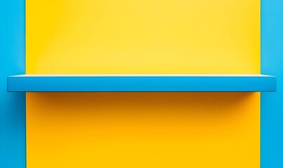 Poster - Vibrant Colorful Display on Empty White Shelf, showcasing an array of bright objects against a clean, minimalist background.