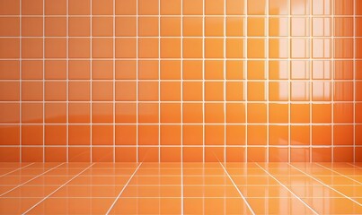 Poster - Vibrant Space with Orange Tiled Walls, Spacious and Inviting, Clean Lines and Textures, Ideal for Creative Design Concepts