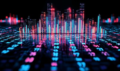 Poster - Financial trends analysis, vibrant bar graphs illustrating stock market fluctuations, showcasing investment opportunities and economic insights.
