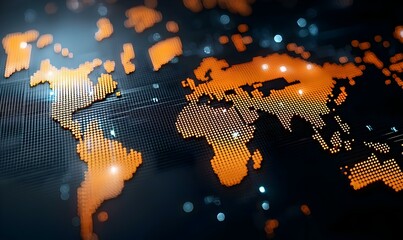 Poster - Global Network Concept, interconnected nodes and lines representing digital communication and collaboration across diverse regions and cultures