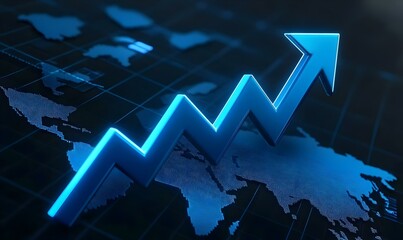 Poster - Global Economic Growth Concept, a digital representation showcasing interconnected financial systems and upward trends in a vibrant blue theme.