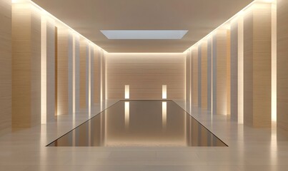 Poster - Sleek Urban Space with Glossy Floors, Featuring Contemporary Wall Design and Minimalist Aesthetic, Inviting Light and Reflection