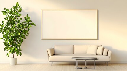 Poster - Modern living room design featuring a stylish beige sofa, minimalist decor, warm lighting, and an inviting atmosphere for relaxation and socializing.