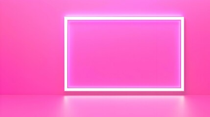 Poster - Vibrant Pink Neon Glow, a striking fluorescent frame illuminates a transparent backdrop, creating an energetic and modern atmosphere.
