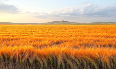 Poster - Golden wheat fields under a vibrant sky, capturing the essence of nature's beauty at sunset.