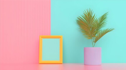 Poster - Vibrant Table Vase Display with Colorful Picture Frame, showcasing artistic arrangement, lively hues, and elegant decor elements.