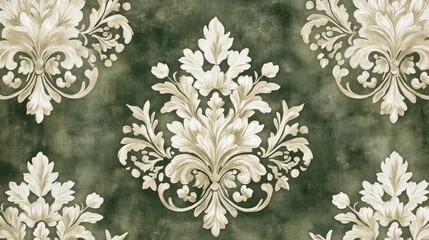 Poster - Elegant damask pattern on dark green background.