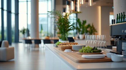 Poster - Elegant buffet setup in a modern corporate space