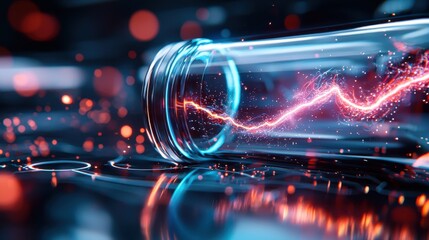 Poster - Powerful electrical energy wave sparking and flowing across a futuristic neon lit digital backdrop with a vibrant glowing and dynamic visual display  This abstract