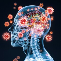 Poster - Digital X Ray Visualization of the Human Brain Infected by Coronavirus Cells  Conceptual of the Pandemic s Impact on the Nervous System and Cognitive Functions
