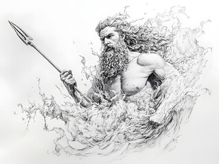 Wall Mural - Pencil sketch of Poseidon - God of the sea, rivers, floods, droughts, and earthquakes