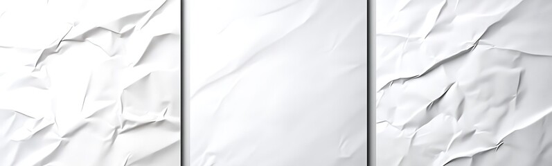 Aufkleber - Crumpled white paper texture with varying degrees of folds and creases in a triptych layout.