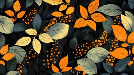 Poster - Dark autumnal leaves seamless pattern.