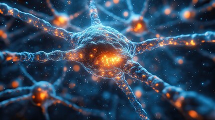 Aufkleber - 3d rendering of neuron cells with glowing light inside computer generated image