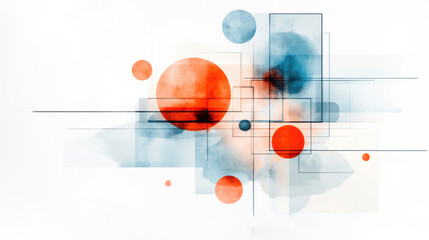 Poster - Minimalist abstract composition featuring various geometric shapes like spheres cubes circles squares and triangles in vivid contrasting colors  A modern digital with a clean