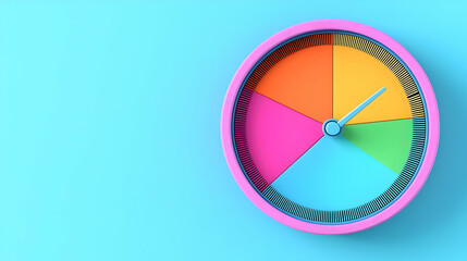 Poster - Vibrant Speedometer Scale on Blue Background, a colorful gauge design featuring dynamic hues against a striking blue backdrop, showcasing energy and motion.