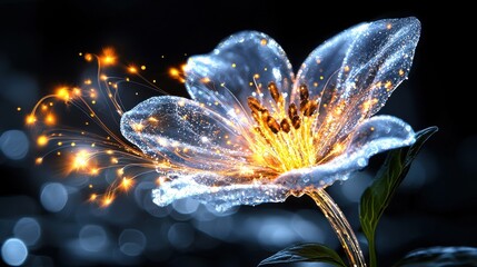 Poster - Glowing ethereal flower blooming in a magical winter wonderland with dazzling light effects sparkles and a dreamy fairytale like atmosphere  The delicate petals seem to glow from within
