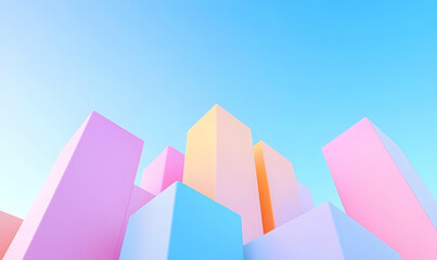 Poster - Cubist Architecture Fusion, a dynamic interplay of geometric shapes and vibrant colors creating an avant-garde urban landscape.