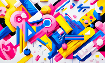 Poster - Cubist Nature Fusion, An abstract artwork merging geometric shapes and vibrant colors to depict natural elements in a dynamic composition.