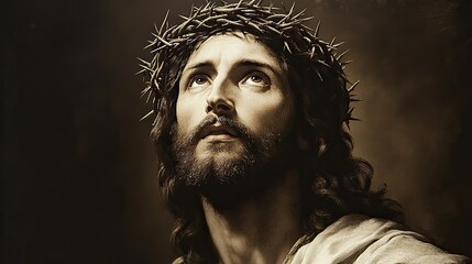 Poster - ancient illustration of jesus christ with a crown of thorns