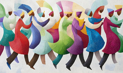 Poster - Dynamic Cubist Dance, vibrant colors and geometric forms intertwine, depicting fluid motion and rhythm in an expressive artistic interpretation.