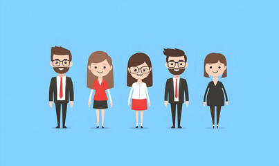 Poster - Sales management team in a flat style, engaged in collaborative discussion, vibrant colors, modern office setting, teamwork and strategy focus.