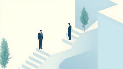 Poster - Dynamic flat vector artwork depicting sales managers collaborating in a modern office environment, showcasing teamwork and innovation.