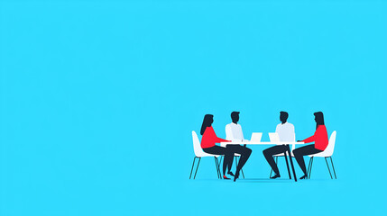 Poster - Sales Team Synergy, vibrant flat vector design showcasing a dynamic sales team collaborating in a modern office environment, engaging and productive atmosphere