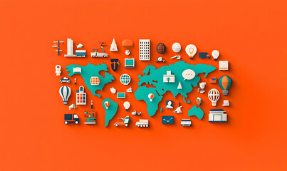 Poster - Global Trade Systems Infographic, a vibrant flat vector design illustrating interconnected trade networks and economic relationships worldwide.