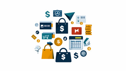 Poster - Fintech Solutions Icons, A vibrant collection of flat vector designs illustrating innovative financial technology tools and services.
