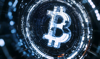 Poster - Futuristic Digital Currency Concept, vibrant neon colors, abstract design, technology and finance intertwined, innovative blockchain representation.