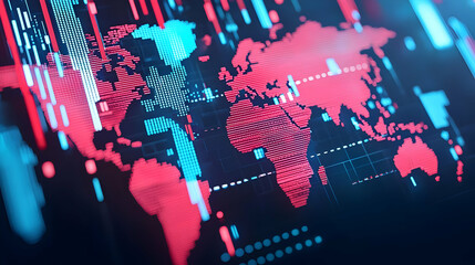 Poster - Global Economy Overview, a digital representation illustrating interconnected markets, trade dynamics, and economic growth trends.