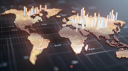 Poster - Global Economy Overview, a digital illustration showcasing interconnected markets, trade routes, and financial networks in a dynamic visual representation.