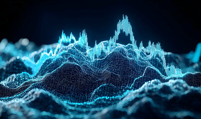 Poster - Holographic Forex Chart with World Map on Dark Background, showcasing dynamic financial trends and global market connections.