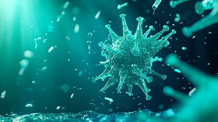 Poster - Avian Virus Microscopy, Detailed view of H5N1 virus under microscope, showcasing structure and potential implications for health research