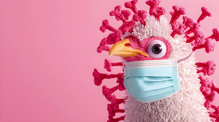 Poster - H5N1 Bird Flu Illustration, a vivid depiction of the virus structure against a gradient backdrop, highlighting its biological significance.