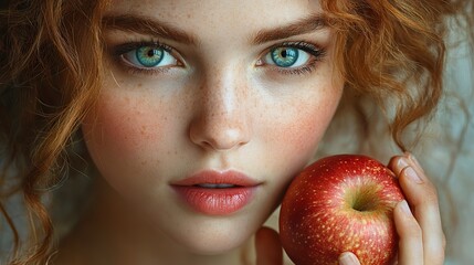 Aufkleber - bible old testament creation genesis eve looked at the apple it was beautiful and looked delicious close up portrait of eve looking at the apple