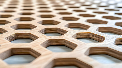 Poster - Laser cutter engraving intricate geometric patterns on wood, showcasing precision craftsmanship and innovative design techniques.