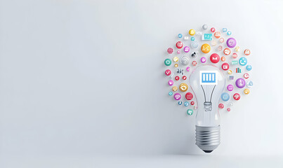 Poster - Illuminated Concept, a lightbulb encasing AI text, surrounded by digital elements, symbolizing innovation and technology integration.