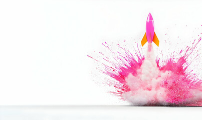 Poster - Minimalist rocket design featuring vibrant paint splatter, merging art with aerospace innovation, creating a dynamic visual experience.