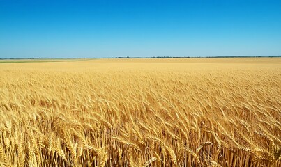 Poster - Expansive golden wheat field under a clear blue sky.