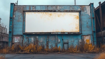 Poster - blank white billboard on the wall of industrial building with copy space