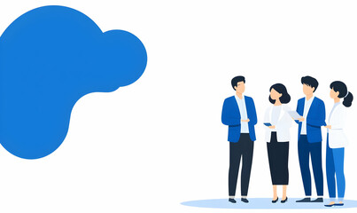 Poster - Sales Management Team Collaboration, vibrant flat illustration showcasing diverse professionals engaged in strategic planning and teamwork, modern office setting