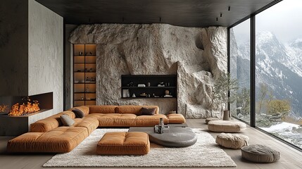 Poster - brutalist interior design elegance and power bold shapes striking contrasts raw materials