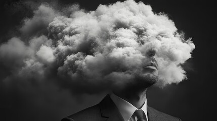 Poster - businessman with cloud instead of head black and white conceptual image